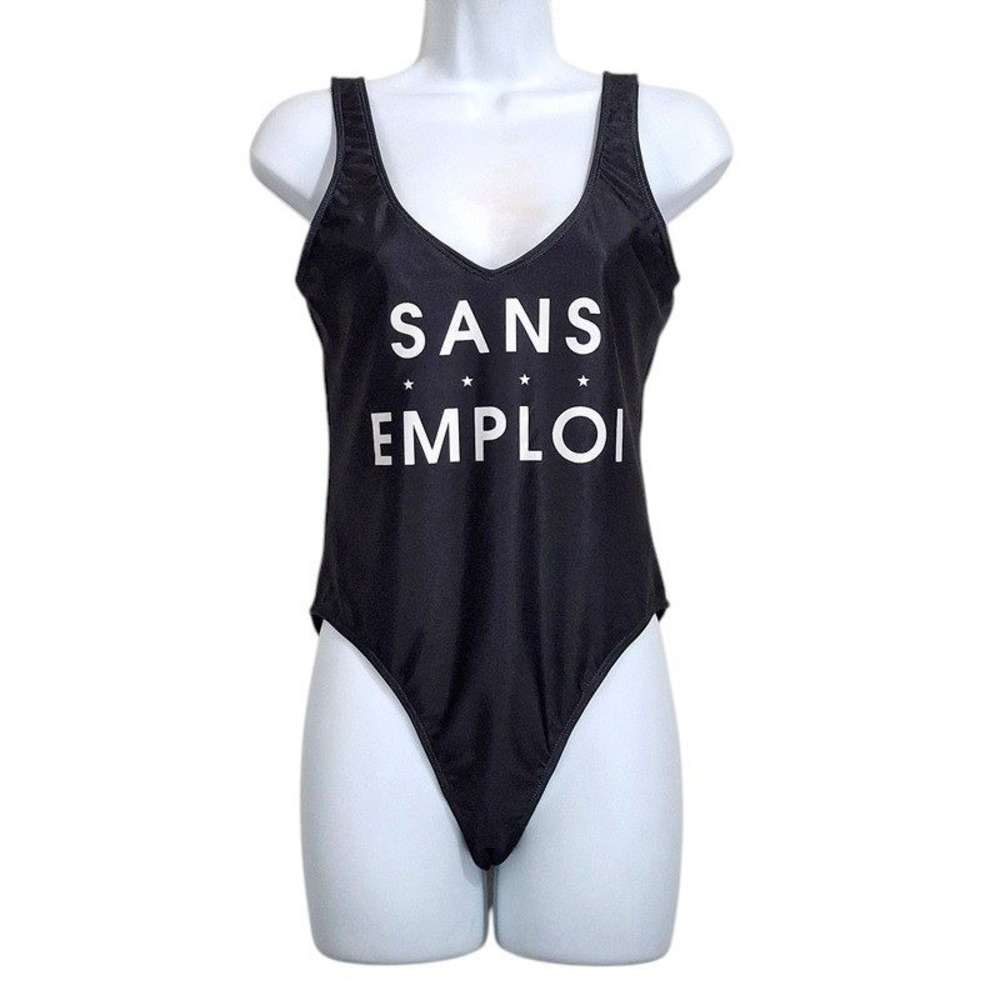 Wildfox Swimsuit Medium Black Sans Emploi Graphic Low Back High Cut French